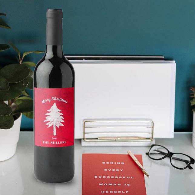 Rótulo De Garrafa De Cerveja Abstrato Red White Christmas Tree Feliz Natal (Abstract Red White Christmas Tree Merry Christmas Wine Label)