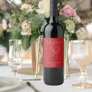 Rótulo De Garrafa De Cerveja Abstrato-renas brancas vermelhas Natal moderno