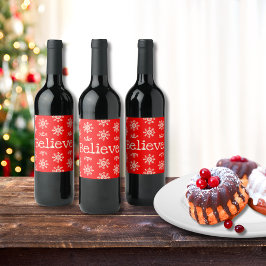 Rótulo De Garrafa De Cerveja Acredite no Floco de Neve Vermelho Natal Branco