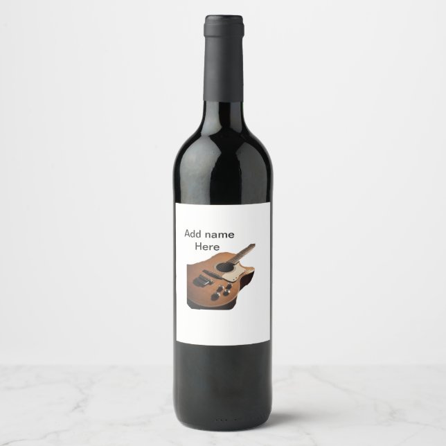 Rótulo De Garrafa De Cerveja Adicione o nome do texto guitarra acústica castanh (Frente)