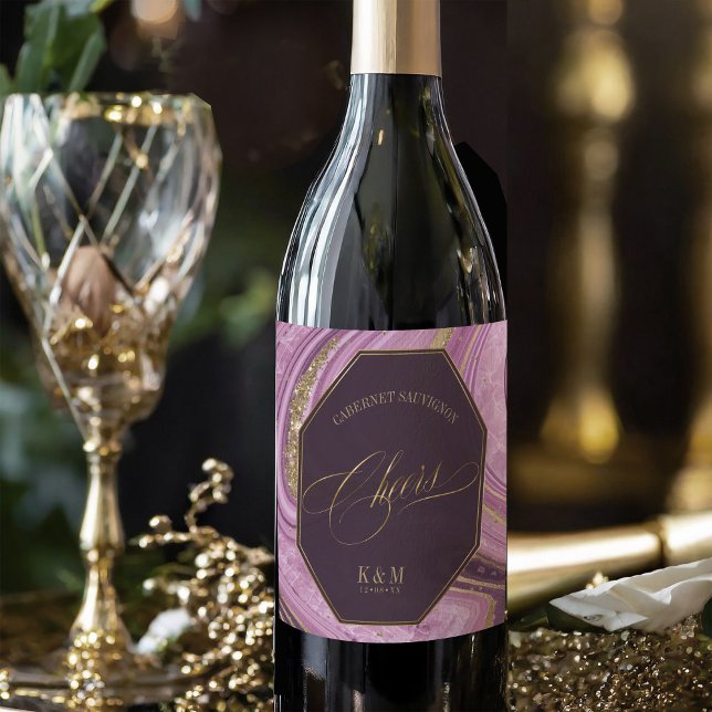 Rótulo De Garrafa De Cerveja Ágata Abstrata Casamento Parabéns V2 Mauve ID827 (Criador carregado)