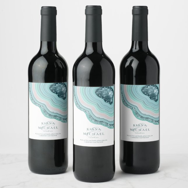 Rótulo De Garrafa De Cerveja Agate Geode Glitter Wedding Teal ID647 (Garrafas)