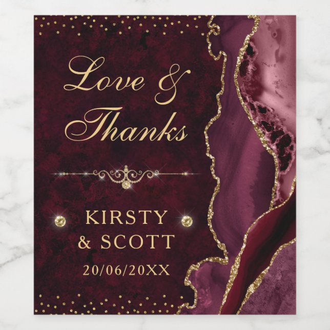 Rótulo De Garrafa De Cerveja Agitação e Casamento de mármore vermelho e Dourado (Rótulo Único)