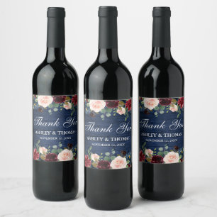 Rótulo De Garrafa De Cerveja Agradecimento de Casamento Floral em Azul Rústico 
