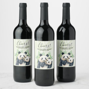 Rótulo De Garrafa De Cerveja Água Panda Ursa Mãe e Bebê no Chá de Bambu