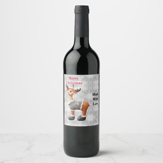 Rótulo De Garrafa De Cerveja Alce de Natal feliz usando um chapéu          (Frente)