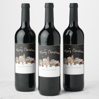 Rótulo De Garrafa De Cerveja Aldeia Nevada Festiva Aquarela Vinho de Natal