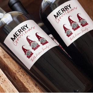 Rótulo De Garrafa De Cerveja Alegres Gnomos de Natal Família Nome Rústico Fofo