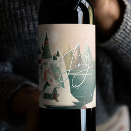 Rótulo De Garrafa De Cerveja Alegria. Paisagem das montanhas de inverno no Nata