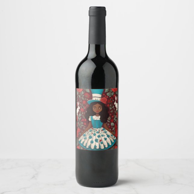 Rótulo De Garrafa De Cerveja Alice Negra na Terra das Maravilhas (Frente)