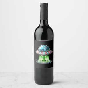 Rótulo De Garrafa De Cerveja Alienígena Abduzindo Vaca