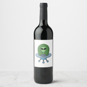 Rótulo De Garrafa De Cerveja Alienígena em sua nave espacial