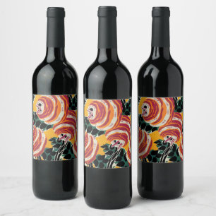 Rótulo De Garrafa De Cerveja Amarelo Mostarda e Laranja Decoração Floral Art Dé