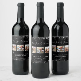 Rótulo De Garrafa De Cerveja Amigos para sempre preto glitter poeira prateada