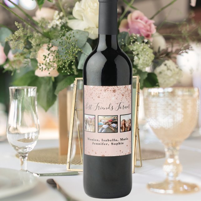 Rótulo De Garrafa De Cerveja Amigos para sempre rosa dourado brilho foto (Criador carregado)