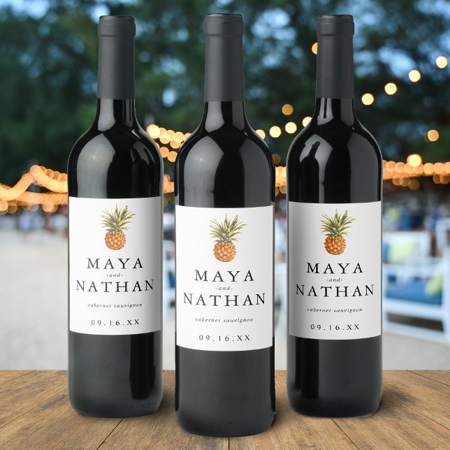Rótulo De Garrafa De Cerveja Ananás de Aquarela Moderna Personalizado (Modern Watercolor Pineapple Personalized Wine Label)