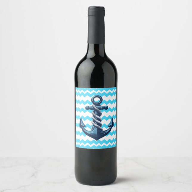 Rótulo De Garrafa De Cerveja Âncora azul com ondas azuis (Frente)