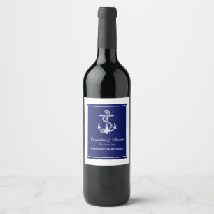 Rótulo De Garrafa De Cerveja Âncora Náutica Branca em Moldura Azul Marinho