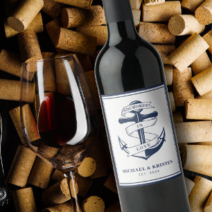 Rótulo De Garrafa De Cerveja Ancorado no Casamento de Âncora Náutica Branca