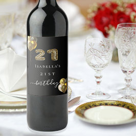 Rótulo De Garrafa De Cerveja animal-leopardo-aniversário de 21 anos preto