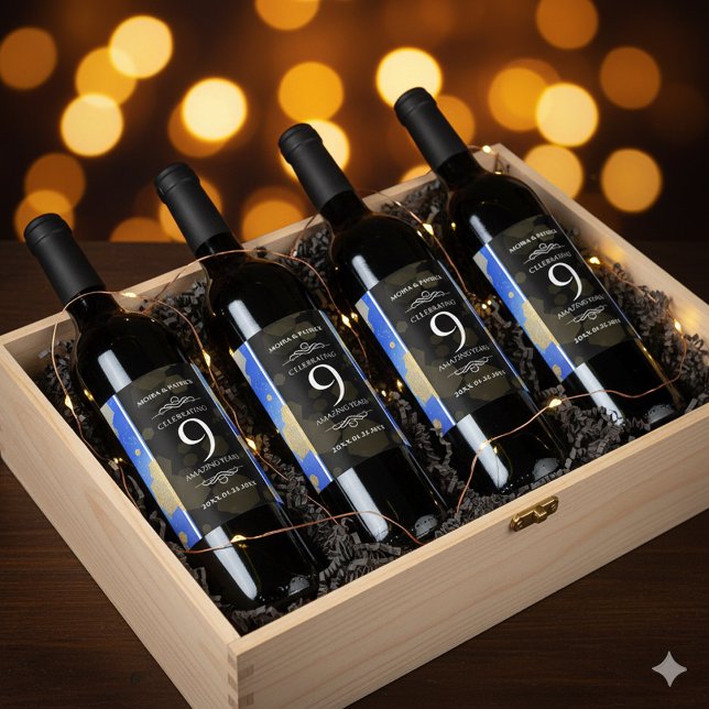 Rótulo De Garrafa De Cerveja Aniversário Casado do Elegante Nove Lapis Lazuli (9th Lapis Lazuli Wedding Anniversary Wine/Liquor Drink Label Cover Photo)