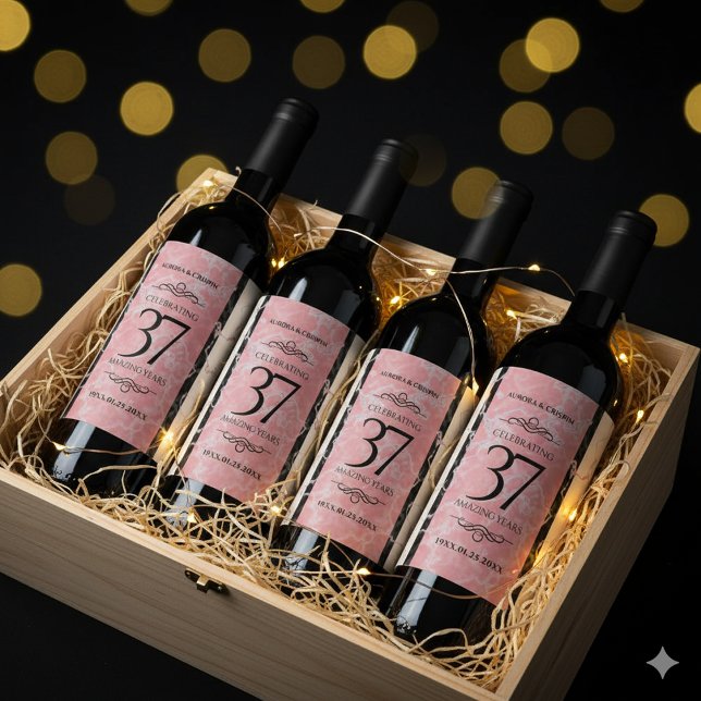 Rótulo De Garrafa De Cerveja Aniversário Casado Elegante 37.º Alabastro (37th Alabaster Wedding Anniversary Wine/Liquor Drink Labels Cover Photo)