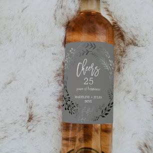 Rótulo De Garrafa De Cerveja Aniversário da Elegante Silver e Cinza "Cheers"