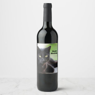 Rótulo De Garrafa De Cerveja Aniversário da Foto de Gato Preto bonito