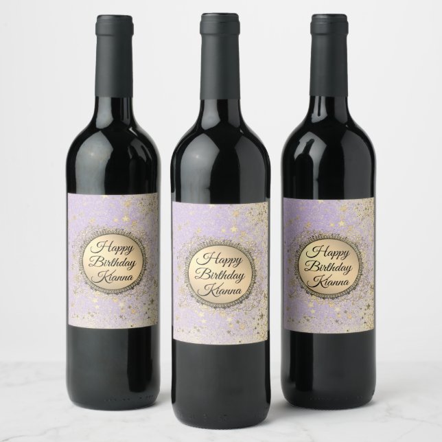 Rótulo De Garrafa De Cerveja Aniversário da Lavanda de Starry com brilho (Garrafas)