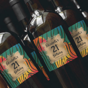 Rótulo De Garrafa De Cerveja Aniversário de 21 anos de impressão animal colorid
