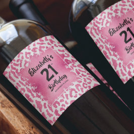 Rótulo De Garrafa De Cerveja Aniversário de 21 anos de impressão leopardo rosa-