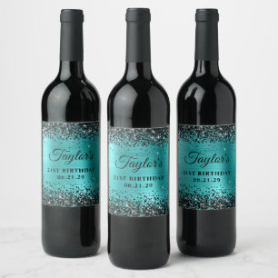 Rótulo De Garrafa De Cerveja Aniversário de 21 anos em preto com brilho e azul 