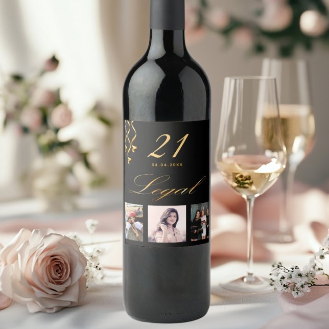 Rótulo De Garrafa De Cerveja aniversário de 21 anos fotografia a preto ouro leg (Criador carregado)