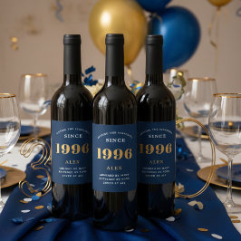 Rótulo De Garrafa De Cerveja aniversário de 30 anos Chic Azul Dourado Elegante 