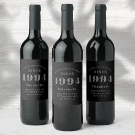 Rótulo De Garrafa De Cerveja Aniversário de 30 anos De Cinza E Preto Chic Elega