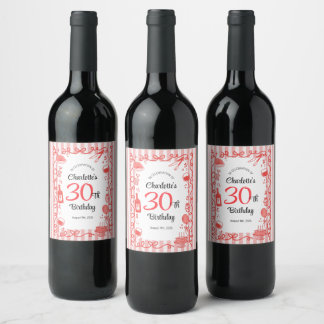Rótulo De Garrafa De Cerveja Aniversário de 30 anos Vinho e jantar vinho desenh