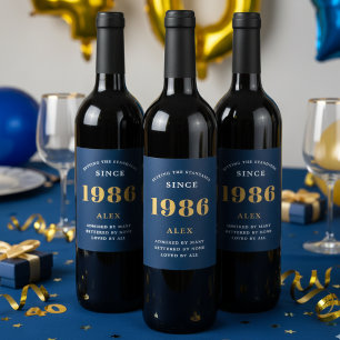 Rótulo De Garrafa De Cerveja aniversário de 40 anos Chic Azul Dourado Elegante 