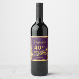 Rótulo De Garrafa De Cerveja aniversário de 40 anos elegante roxo e música dour