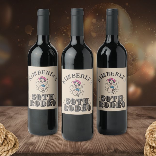 Rótulo De Garrafa De Cerveja Aniversário de 50º Rodeio Western Retrô (Criador carregado)