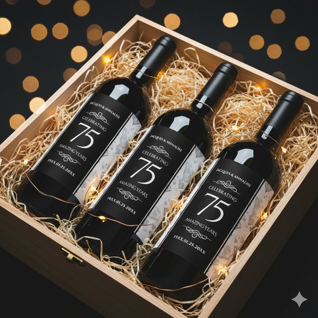 Rótulo De Garrafa De Cerveja Aniversário de Casamento de Diamante Elegante 75 (75th Diamond Wedding Anniversary Wine/Liquor Drink Labels Cover Photo)