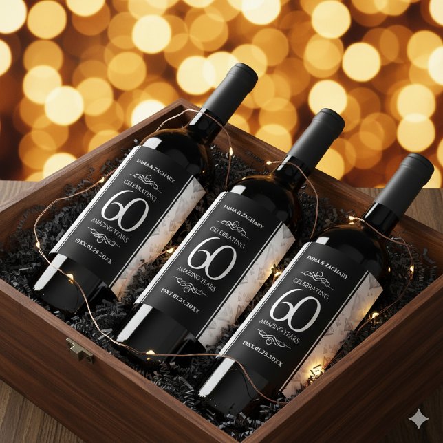 Rótulo De Garrafa De Cerveja Aniversário de Casamento do Elegante 60º Diamond (60th Diamond Wedding Anniversary Wine/Liquor Drink Labels Cover Photo)