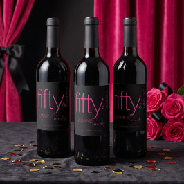 Rótulo De Garrafa De Cerveja Aniversário de Luxo Preto Rosa Cinquenta e Fabulos