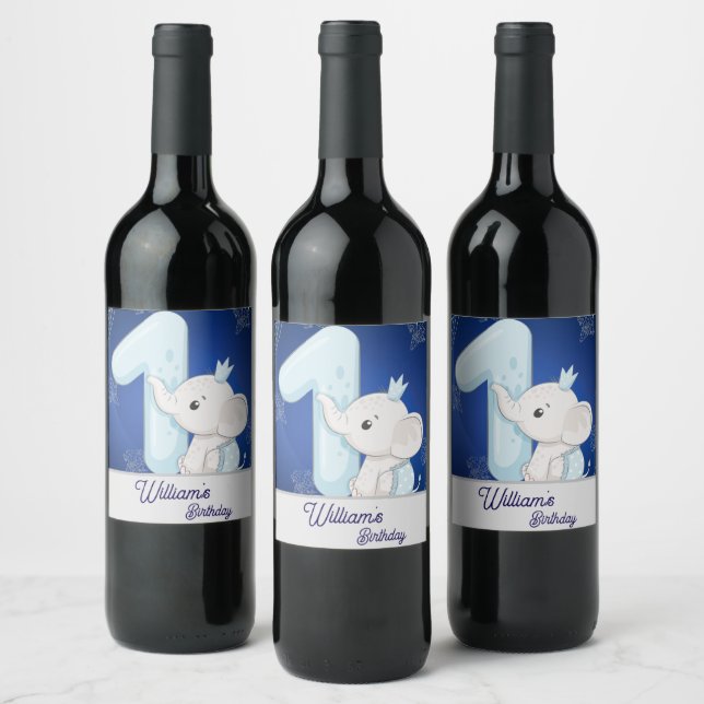 Rótulo De Garrafa De Cerveja Aniversário de Um Ano do Bebe Elefante Fofo (Garrafas)