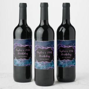 Rótulo De Garrafa De Cerveja Aniversário do Agato do Oceano Azul-marinho e Roxo