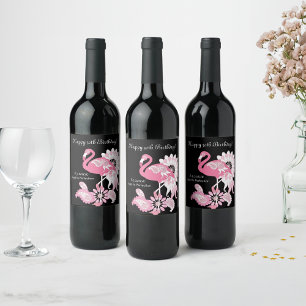 Rótulo De Garrafa De Cerveja Aniversário do Flamingo Rosa Moderno