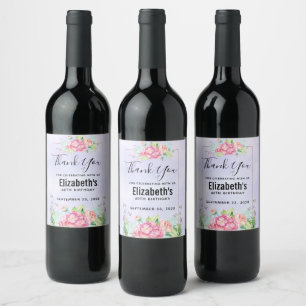 Rótulo De Garrafa De Cerveja Aniversário do Quadro Floral de Cor D'Água Rosa