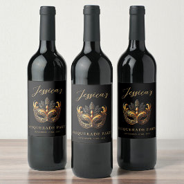 Rótulo De Garrafa De Cerveja Aniversário Dourado mascarada Black