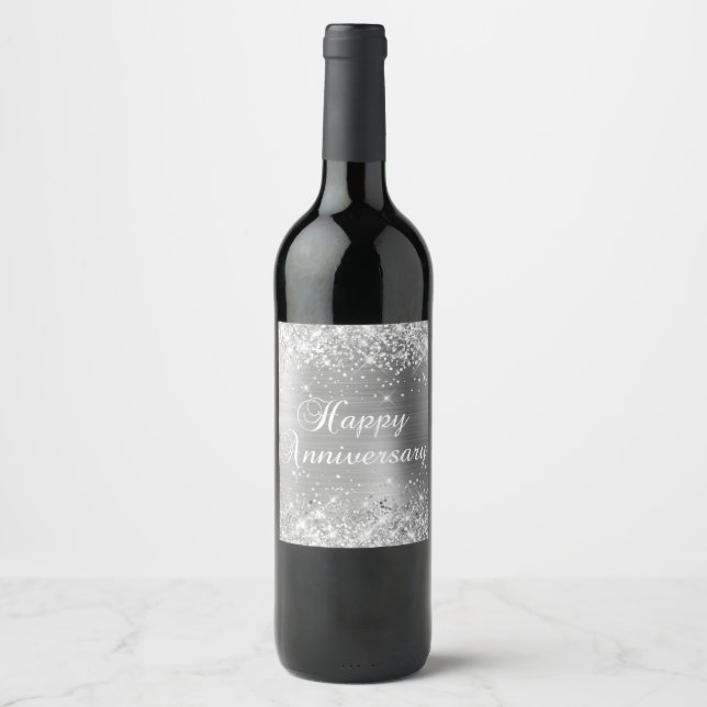 Rótulo De Garrafa De Cerveja Aniversário Feliz da Folha Silver (Frente)