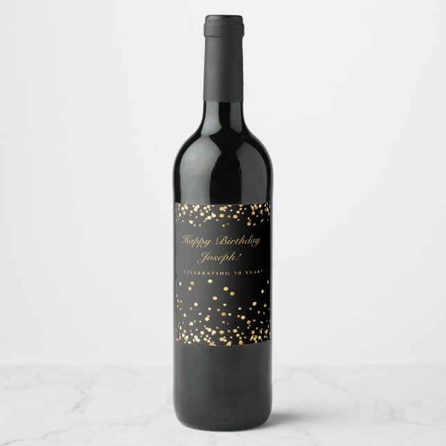 Rótulo De Garrafa De Cerveja Aniversário Preto E Dourado (Frente)
