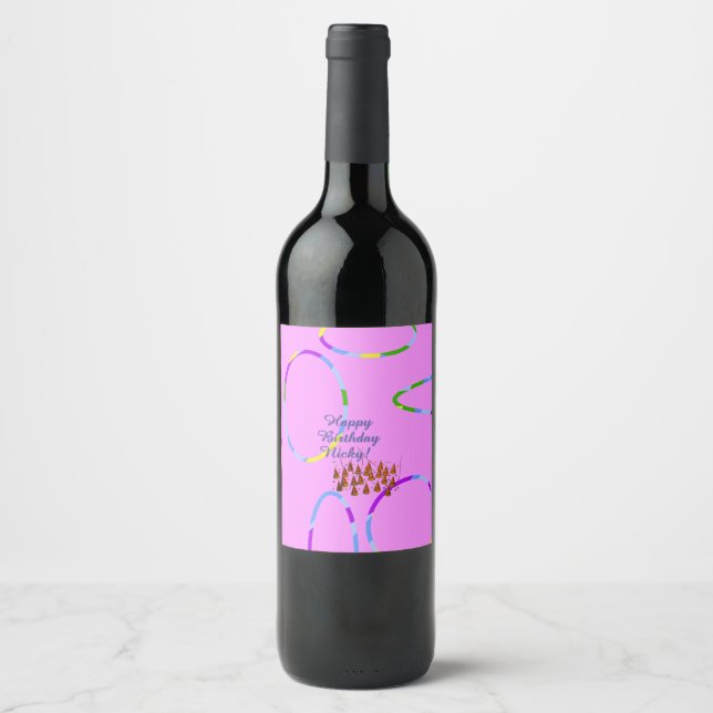 Rótulo De Garrafa De Cerveja Aniversário Rosa (Frente)